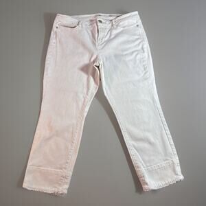 J Jill Authentic Fit Frayed Denim Cropped Sz 10 Ivory Jeans Mid Rise‎ Stretch